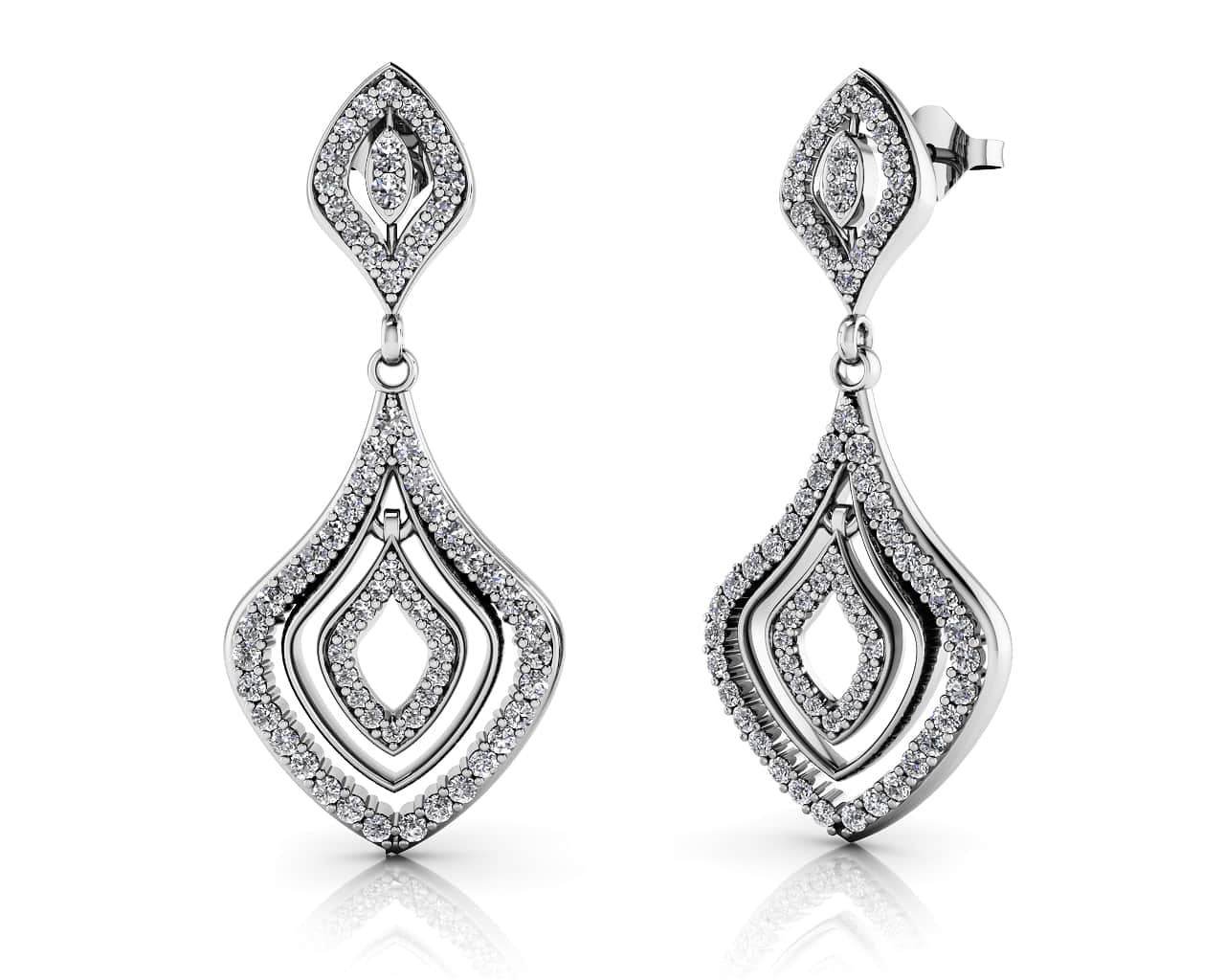 Wavy Double Drop Diamond Earrings Diamond with 0.78 ct.(finished) 1mm, 1.2mm, 1.4mm